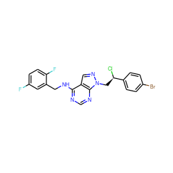 Fc1ccc(F)c(CNc2ncnc3c2cnn3C[C@@H](Cl)c2ccc(Br)cc2)c1 ZINC000096272497