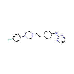 Fc1ccc(N2CCN(CC[C@H]3CC[C@H](Nc4ncccn4)CC3)CC2)cc1 ZINC000253680565