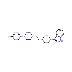 Fc1ccc(N2CCN(CC[C@H]3CC[C@H](c4c[nH]c5ccccc54)CC3)CC2)cc1 ZINC000253930790