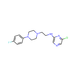 Fc1ccc(N2CCN(CCNc3cncc(Cl)n3)CC2)cc1 ZINC000053560428