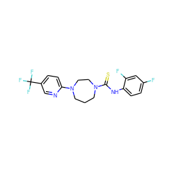 Fc1ccc(NC(=S)N2CCCN(c3ccc(C(F)(F)F)cn3)CC2)c(F)c1 ZINC000013656600