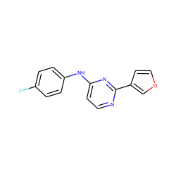 Fc1ccc(Nc2ccnc(-c3ccoc3)n2)cc1 ZINC000004265898