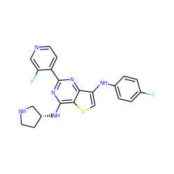 Fc1ccc(Nc2csc3c(N[C@@H]4CCNC4)nc(-c4ccncc4F)nc23)cc1 ZINC000223663059