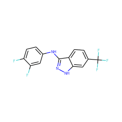 Fc1ccc(Nc2n[nH]c3cc(C(F)(F)F)ccc23)cc1F ZINC001772647651