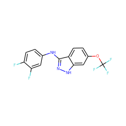 Fc1ccc(Nc2n[nH]c3cc(OC(F)(F)F)ccc23)cc1F ZINC001772575359