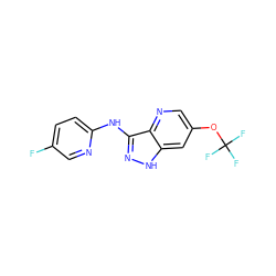 Fc1ccc(Nc2n[nH]c3cc(OC(F)(F)F)cnc23)nc1 ZINC001772634675