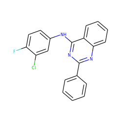 Fc1ccc(Nc2nc(-c3ccccc3)nc3ccccc23)cc1Cl ZINC000095578383