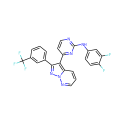 Fc1ccc(Nc2nccc(-c3c(-c4cccc(C(F)(F)F)c4)nn4ncccc34)n2)cc1F ZINC000013582707