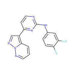 Fc1ccc(Nc2nccc(-c3cnn4ncccc34)n2)cc1F ZINC000013582591