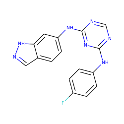 Fc1ccc(Nc2ncnc(Nc3ccc4cn[nH]c4c3)n2)cc1 ZINC000063540101