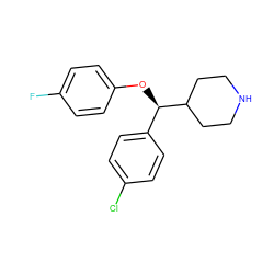 Fc1ccc(O[C@H](c2ccc(Cl)cc2)C2CCNCC2)cc1 ZINC000013530927