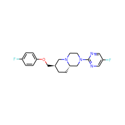 Fc1ccc(OC[C@@H]2CC[C@H]3CN(c4ncc(F)cn4)CCN3C2)cc1 ZINC000003825236