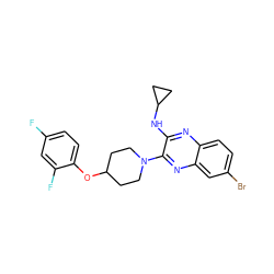 Fc1ccc(OC2CCN(c3nc4cc(Br)ccc4nc3NC3CC3)CC2)c(F)c1 ZINC000144657303