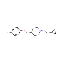 Fc1ccc(OCC2CCN(CCC3CC3)CC2)cc1 ZINC000013730102