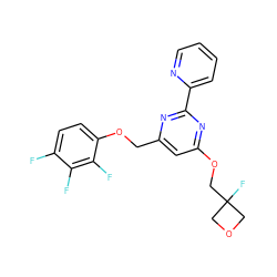 Fc1ccc(OCc2cc(OCC3(F)COC3)nc(-c3ccccn3)n2)c(F)c1F ZINC000653804932