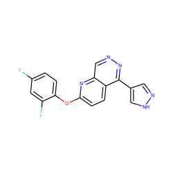 Fc1ccc(Oc2ccc3c(-c4cn[nH]c4)nncc3n2)c(F)c1 ZINC000138255021