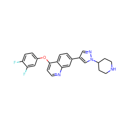 Fc1ccc(Oc2ccnc3cc(-c4cnn(C5CCNCC5)c4)ccc23)cc1F ZINC001772648591