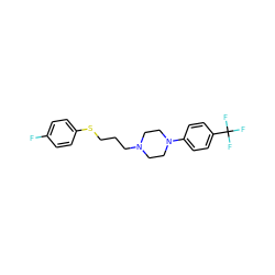 Fc1ccc(SCCCN2CCN(c3ccc(C(F)(F)F)cc3)CC2)cc1 ZINC000073239727