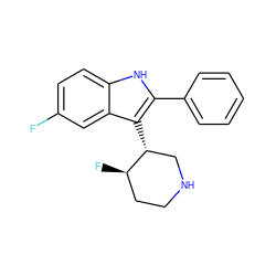 Fc1ccc2[nH]c(-c3ccccc3)c([C@@H]3CNCC[C@H]3F)c2c1 ZINC000013862737