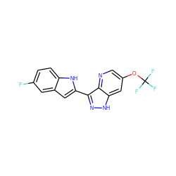 Fc1ccc2[nH]c(-c3n[nH]c4cc(OC(F)(F)F)cnc34)cc2c1 ZINC001772581938