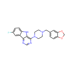 Fc1ccc2[nH]c3c(N4CCN(Cc5ccc6c(c5)OCO6)CC4)ncnc3c2c1 ZINC000002262469