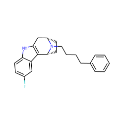 Fc1ccc2[nH]c3c(c2c1)[C@H]1CC[C@@H](C3)N1CCCCc1ccccc1 ZINC000013827320