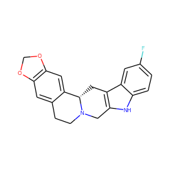 Fc1ccc2[nH]c3c(c2c1)C[C@H]1c2cc4c(cc2CCN1C3)OCO4 ZINC000209381350