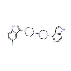 Fc1ccc2[nH]cc([C@H]3CC[C@@H](N4CCN(c5cccc6[nH]ccc56)CC4)CC3)c2c1 ZINC000101030935