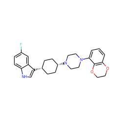 Fc1ccc2[nH]cc([C@H]3CC[C@@H](N4CCN(c5cccc6c5OCCO6)CC4)CC3)c2c1 ZINC000101030951