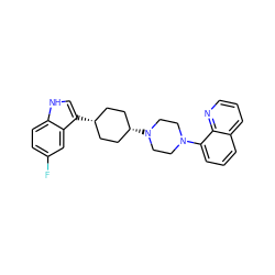 Fc1ccc2[nH]cc([C@H]3CC[C@@H](N4CCN(c5cccc6cccnc56)CC4)CC3)c2c1 ZINC000101181584