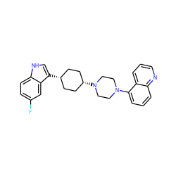 Fc1ccc2[nH]cc([C@H]3CC[C@@H](N4CCN(c5cccc6ncccc56)CC4)CC3)c2c1 ZINC000101181456