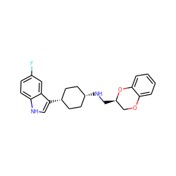 Fc1ccc2[nH]cc([C@H]3CC[C@@H](NC[C@@H]4COc5ccccc5O4)CC3)c2c1 ZINC000101008646