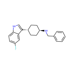 Fc1ccc2[nH]cc([C@H]3CC[C@H](NCc4ccccc4)CC3)c2c1 ZINC000100806718