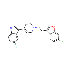 Fc1ccc2[nH]cc(C3=CCN(CCc4coc5cc(Cl)ccc45)CC3)c2c1 ZINC000045385977