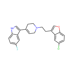 Fc1ccc2[nH]cc(C3=CCN(CCc4coc5ccc(Cl)cc45)CC3)c2c1 ZINC000045357573