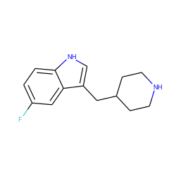 Fc1ccc2[nH]cc(CC3CCNCC3)c2c1 ZINC000013826856