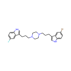 Fc1ccc2[nH]cc(CCCN3CCN(CCCc4c[nH]c5ccc(Br)cc45)CC3)c2c1 ZINC000103253713