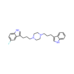 Fc1ccc2[nH]cc(CCCN3CCN(CCCc4c[nH]c5ccccc45)CC3)c2c1 ZINC000103253707