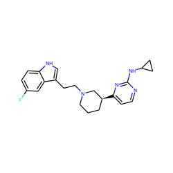 Fc1ccc2[nH]cc(CCN3CCC[C@H](c4ccnc(NC5CC5)n4)C3)c2c1 ZINC000040405987