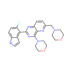 Fc1ccc2[nH]ccc2c1-c1nc(N2CCOCC2)c2nc(CN3CCOCC3)ccc2n1 ZINC000095577203