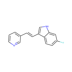 Fc1ccc2c(/C=C/c3cccnc3)c[nH]c2c1 ZINC000000019965