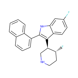 Fc1ccc2c([C@@H]3CNCC[C@H]3F)c(-c3cccc4ccccc34)[nH]c2c1 ZINC000013862743