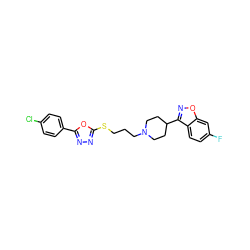 Fc1ccc2c(C3CCN(CCCSc4nnc(-c5ccc(Cl)cc5)o4)CC3)noc2c1 ZINC000199105339