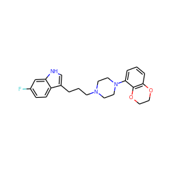 Fc1ccc2c(CCCN3CCN(c4cccc5c4OCCO5)CC3)c[nH]c2c1 ZINC000013674819