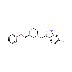 Fc1ccc2c(CN3CCO[C@H](COc4ccccc4)C3)c[nH]c2c1 ZINC000653726632