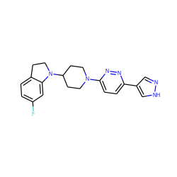 Fc1ccc2c(c1)N(C1CCN(c3ccc(-c4cn[nH]c4)nn3)CC1)CC2 ZINC000225076680