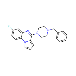 Fc1ccc2c(c1)nc(N1CCN(Cc3ccccc3)CC1)c1cccn12 ZINC000013801504