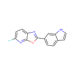 Fc1ccc2nc(-c3ccc4cc[nH]c4c3)oc2n1 ZINC000095564325