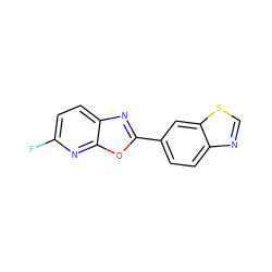 Fc1ccc2nc(-c3ccc4ncsc4c3)oc2n1 ZINC000095559398