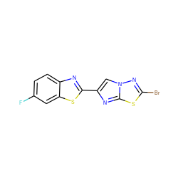 Fc1ccc2nc(-c3cn4nc(Br)sc4n3)sc2c1 ZINC000205908620